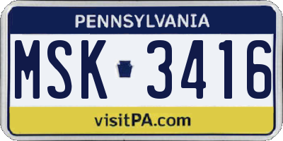 PA license plate MSK3416
