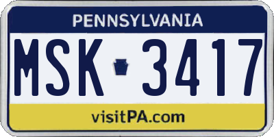 PA license plate MSK3417