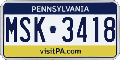 PA license plate MSK3418