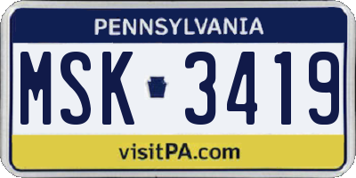 PA license plate MSK3419