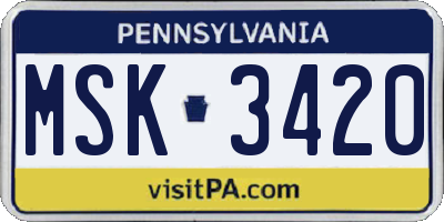 PA license plate MSK3420