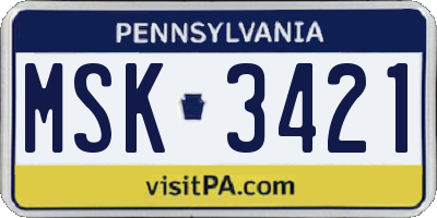 PA license plate MSK3421