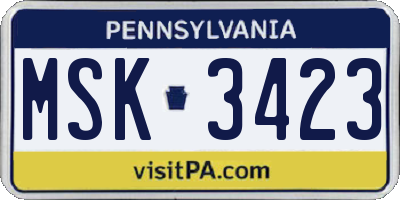 PA license plate MSK3423