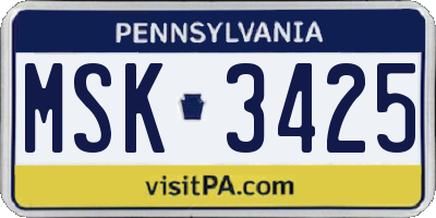 PA license plate MSK3425