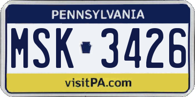 PA license plate MSK3426
