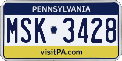 PA license plate MSK3428
