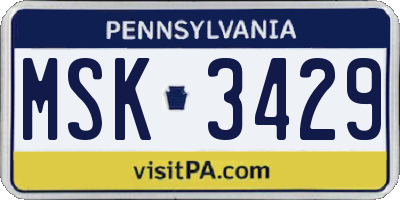 PA license plate MSK3429