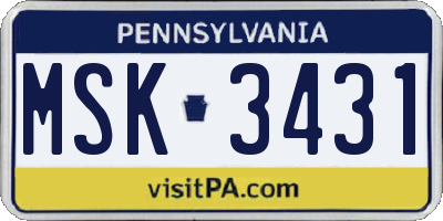 PA license plate MSK3431