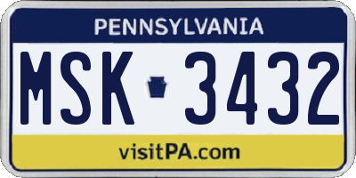 PA license plate MSK3432