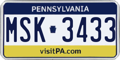 PA license plate MSK3433