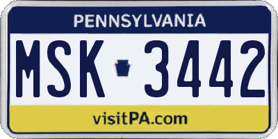 PA license plate MSK3442