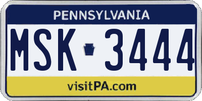 PA license plate MSK3444