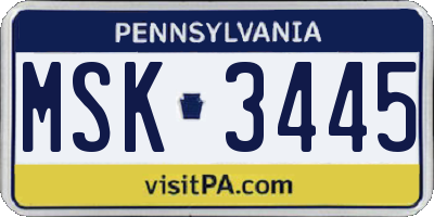 PA license plate MSK3445