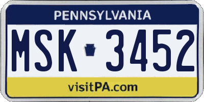 PA license plate MSK3452