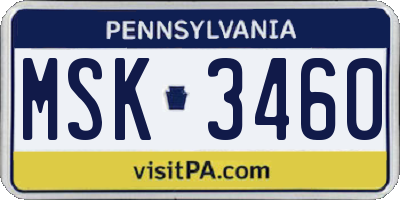 PA license plate MSK3460