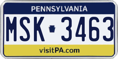 PA license plate MSK3463