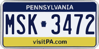 PA license plate MSK3472