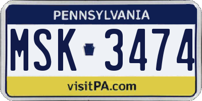 PA license plate MSK3474