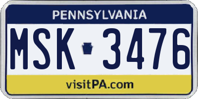 PA license plate MSK3476