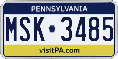 PA license plate MSK3485