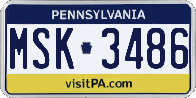 PA license plate MSK3486