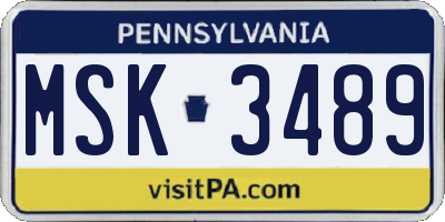 PA license plate MSK3489