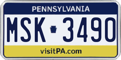 PA license plate MSK3490