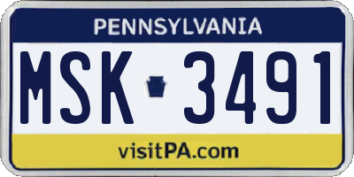 PA license plate MSK3491