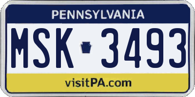 PA license plate MSK3493
