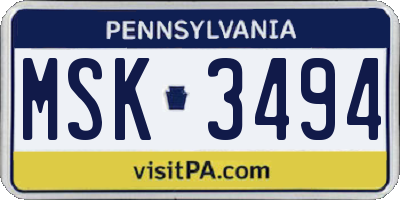 PA license plate MSK3494