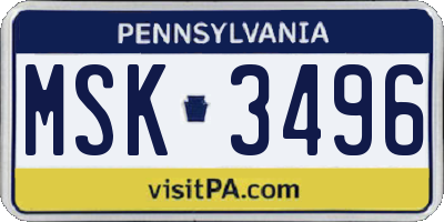PA license plate MSK3496
