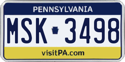 PA license plate MSK3498