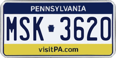PA license plate MSK3620