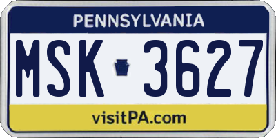 PA license plate MSK3627