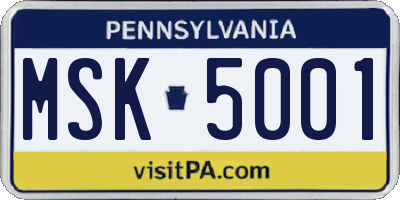 PA license plate MSK5001