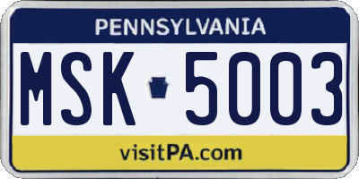 PA license plate MSK5003