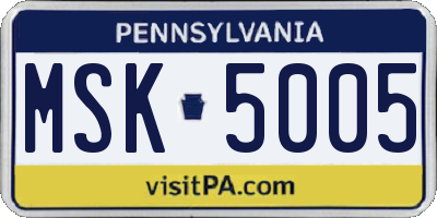 PA license plate MSK5005