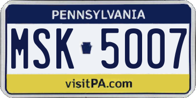 PA license plate MSK5007