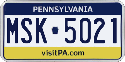 PA license plate MSK5021