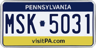 PA license plate MSK5031