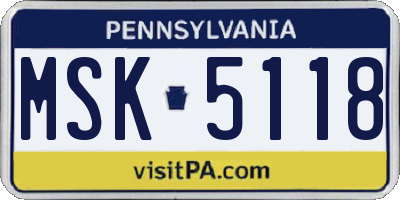 PA license plate MSK5118
