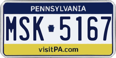 PA license plate MSK5167
