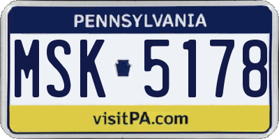PA license plate MSK5178
