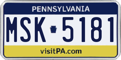 PA license plate MSK5181