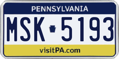 PA license plate MSK5193