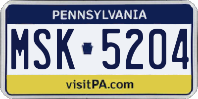PA license plate MSK5204