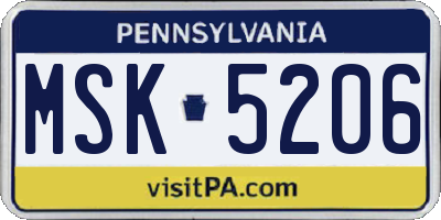 PA license plate MSK5206