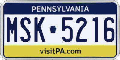 PA license plate MSK5216