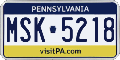 PA license plate MSK5218
