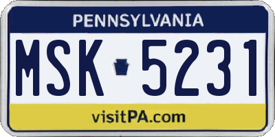 PA license plate MSK5231